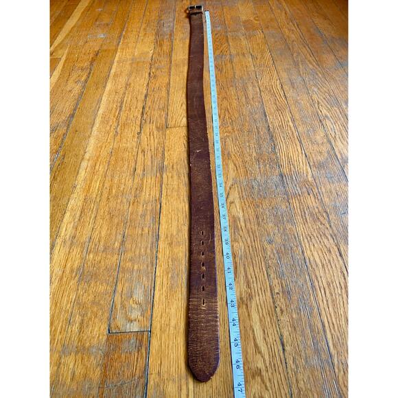 Vintage SEARS Distressed Wide Brown Leather Belt Mens sz 42 - Picture 12 of 12